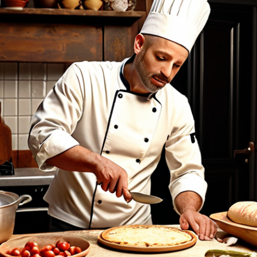 Home 26 **An expert chef seamlessly transitioning from French cuisine to Italian, showcasing the adaptability of transfer learning. Warm, inviting kitchen setting.**