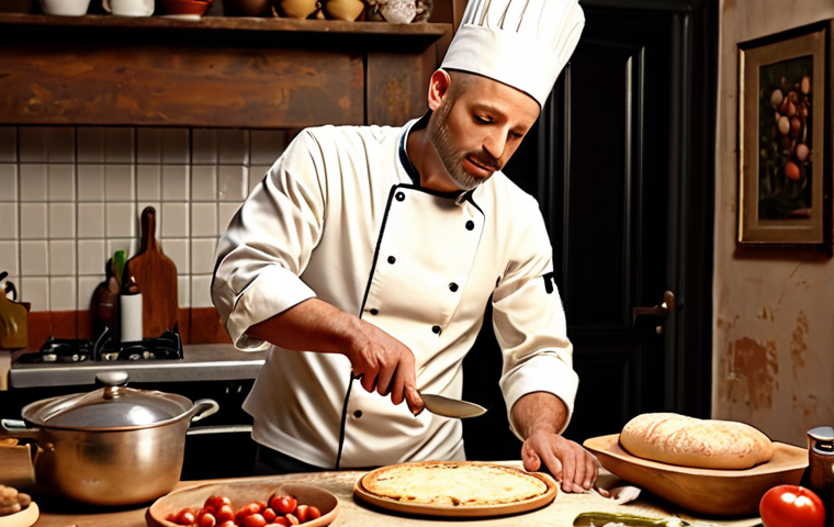 **An expert chef seamlessly transitioning from French cuisine to Italian, showcasing the adaptability of transfer learning. Warm, inviting kitchen setting.**