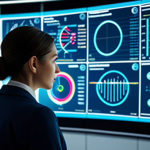 Home 24 A focused female data scientist in a modest business suit, observing complex, dynamic data visualizations on a large, futuristic holographic screen. She points thoughtfully at an emerging pattern, symbolizing insightful discovery and clarity from data chaos. The background is a modern, minimalistic data analytics lab with soft, ambient lighting and abstract, clean graphical elements. Perfect anatomy, correct proportions, natural pose, well-formed hands, proper finger count, natural body proportions. Fully clothed, appropriate attire, safe for work, professional, high quality, photorealistic.