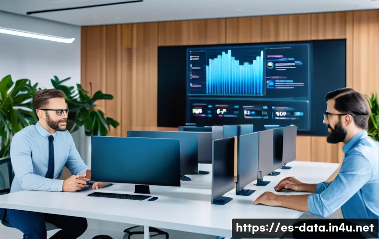 데이터사이언스 미래 전망 - A futuristic data science laboratory scene set in a modern Spanish tech company office, featuring di...