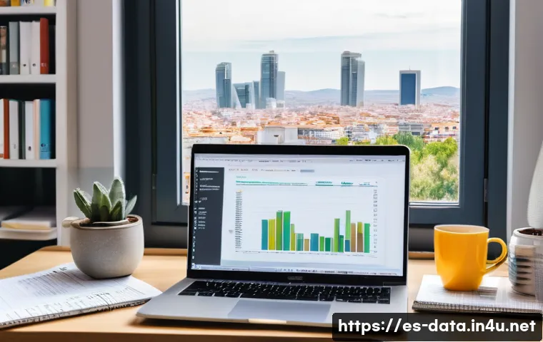 데이터사이언스 필수 프로그래밍 - A modern, bright workspace featuring a Spanish data scientist working on a laptop with Python code v...