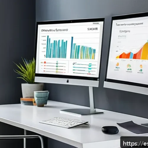 데이터사이언스와 데이터 시각화 툴 - A modern, clean data storytelling workspace featuring a sleek desk with a high-resolution monitor di...