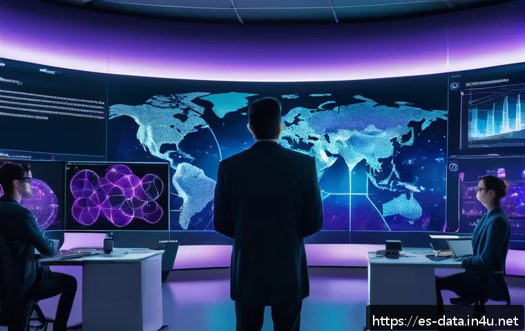 데이터사이언스에서 딥러닝 적용 - A detailed, futuristic data science laboratory with diverse engineers analyzing complex neural netwo...
